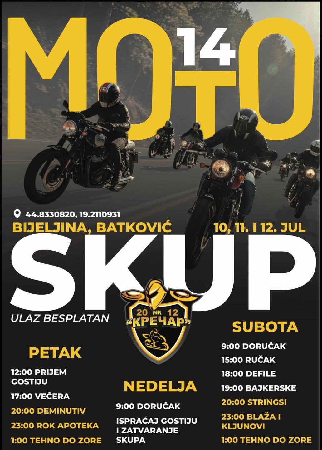BIJELJINA: Batković domaćin velikog Moto skupa od 10. do 12. jula - tri dana dobre muzike, druženja i bajkerskog defilea