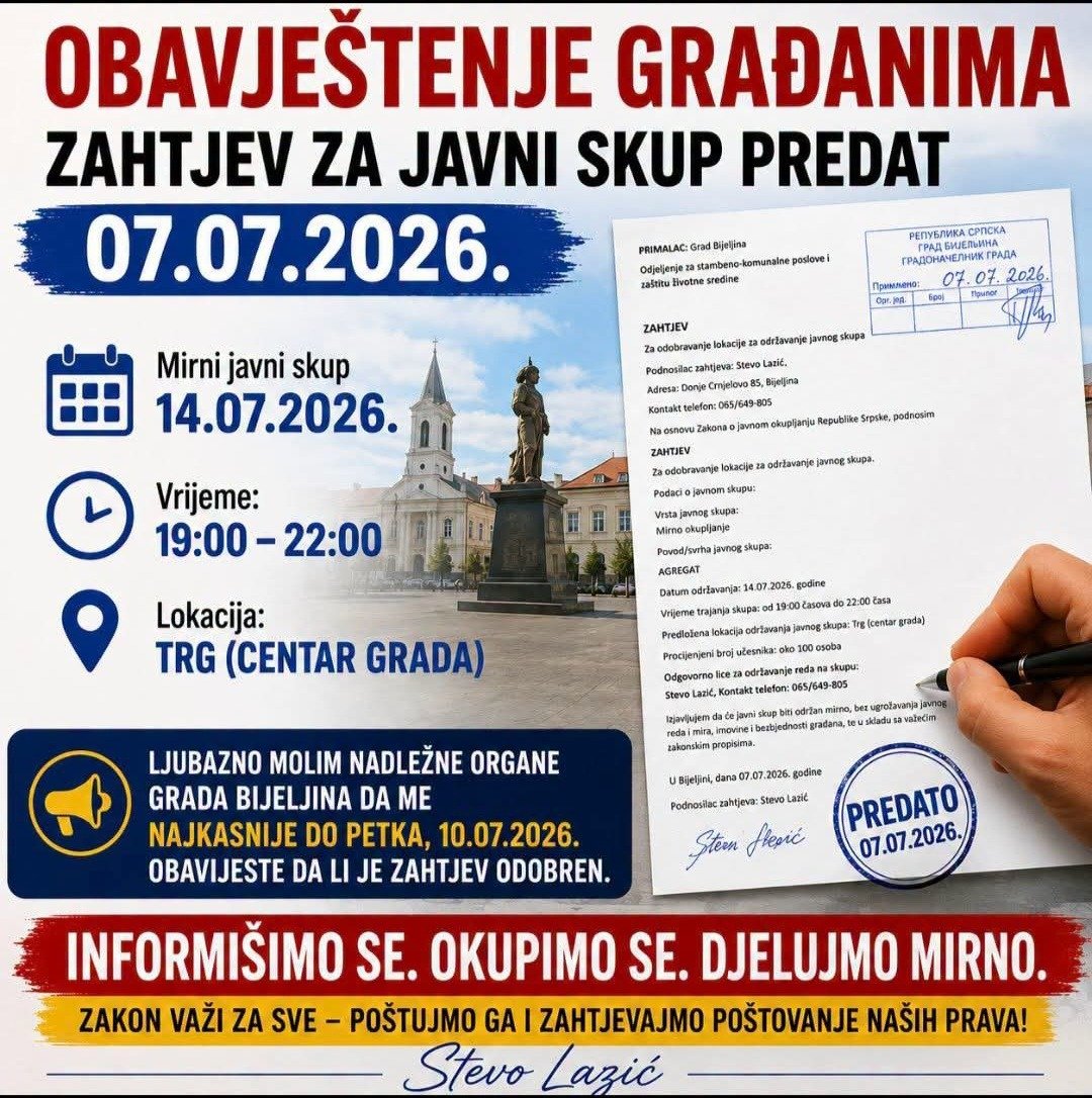 Vlasnik BP Dragstes Stevo Lazić, podnio zahtjev za održavanje mirnog javnog skupa u Bijeljini