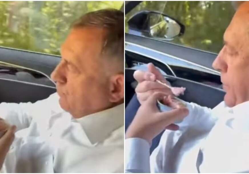 Zbog gustog rasporeda predsjednik SNSD preskočio doručak: Pogledajte šta Dodik jede u automobilu (foto,video)