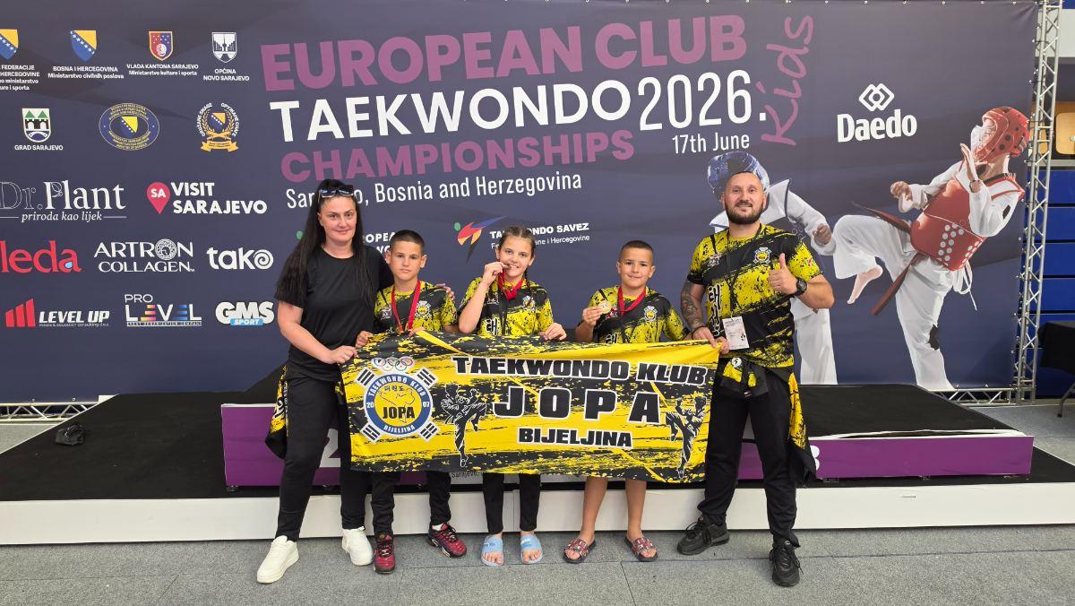 Tri evropske medalje za TKD ''Jopa'' Bijeljina: Mladi šampioni zablistali na Evropskom klupskom prvenstvu u Sarajevu