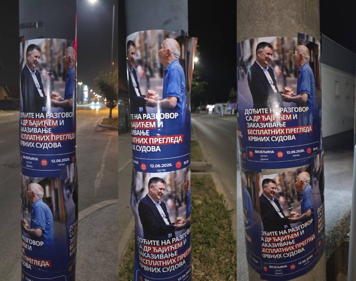 BIJELJINA OBLIJEPLJENA PLAKATIMA: Dr Vlado Đajić 12. juna razgovara sa građanima i zakazuje besplatne preventivne preglede